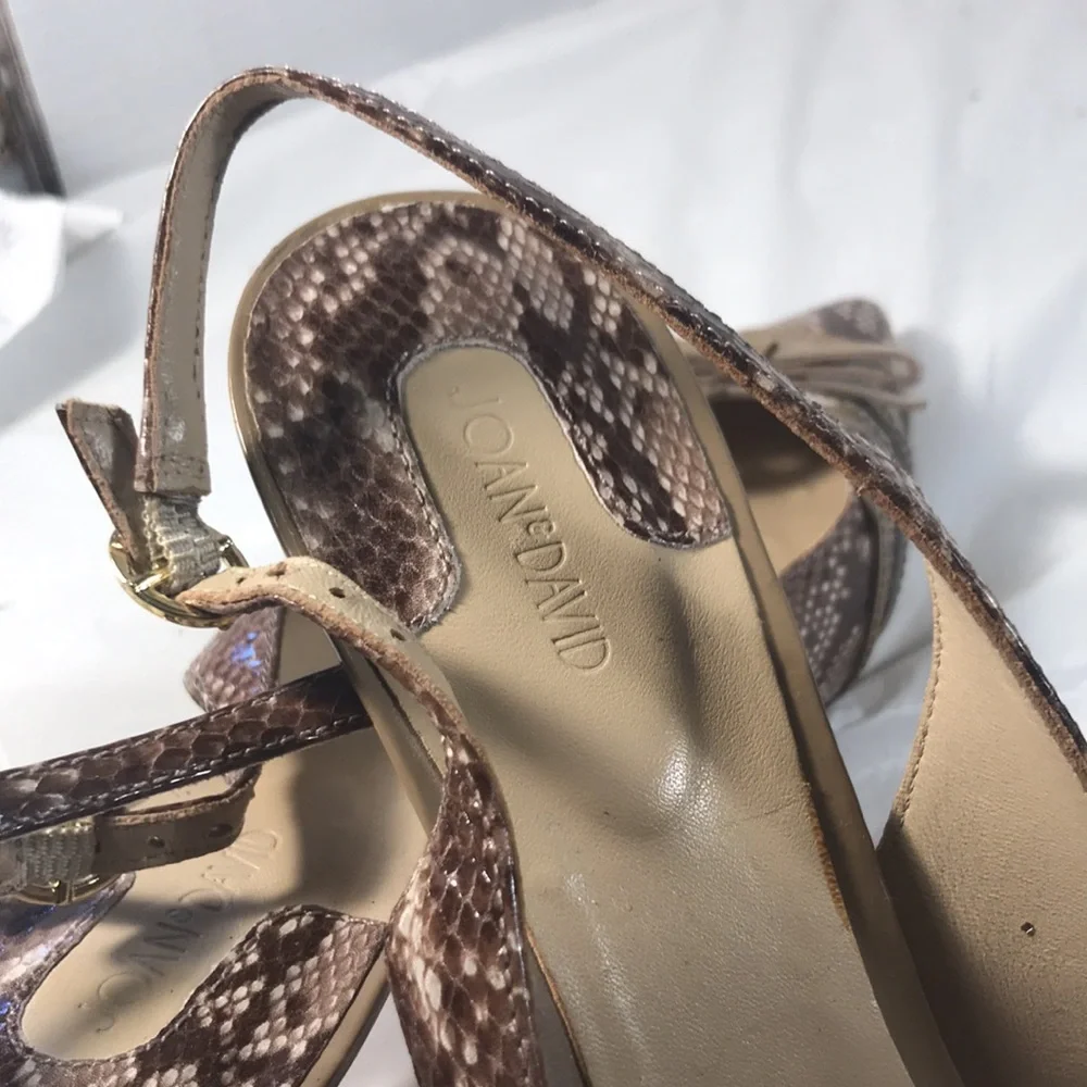 Vintage Joan & David Women's Brown Snakeskin Print Leather Slingback Pointy Heel
